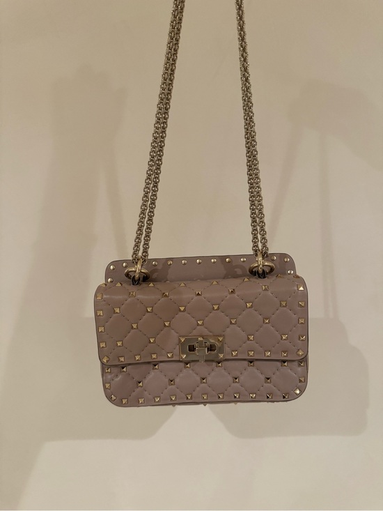 Valentino Garavani Handbags - Valentino Garavani Quilted Rockstud Crossbody Bag in Taupe